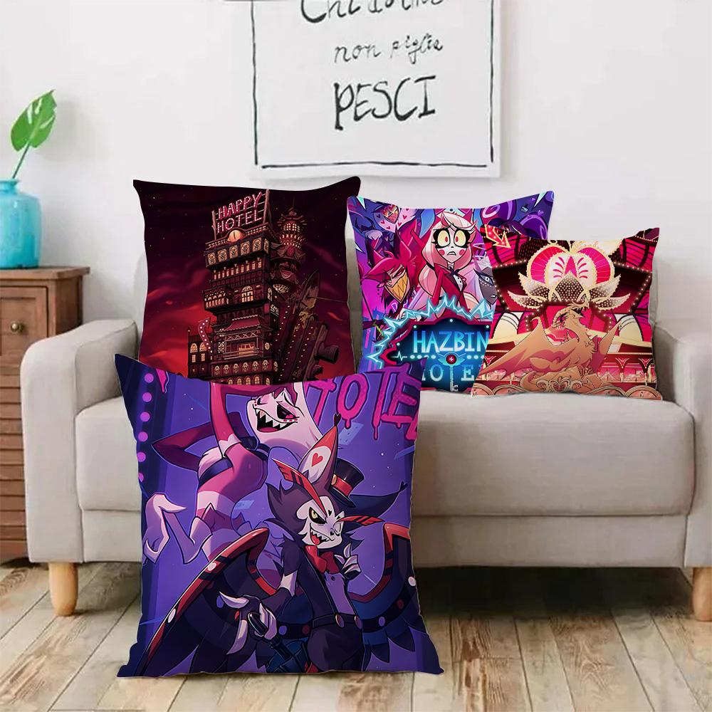 Anime H-Hazbins H-Hotel Pillow Covers Cartoon Sofa Decorative Home Double-sided Printing Short Plush Cute Cushion Cover