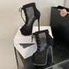 Spring Autumn Peep Toe Zip Mesh Ankle Boots Women Pumps Fashion Corss Lace Up Platform High Heels Stripper Pole Dance Shoe