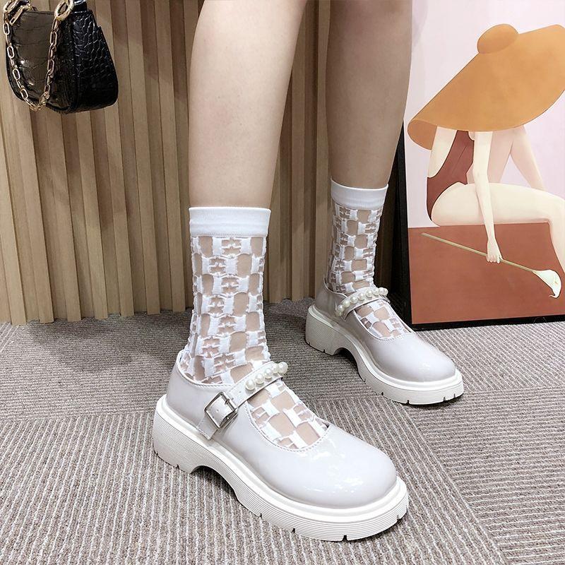 5 Pairs Women's Pile Socks Thin Cotton Bottom Crystal Socks Transparent Black Silk Middle Tube Letter Glass Silk