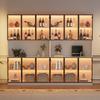 Vitrina de 240*34*200 cm, Armario de pie con 12 puertas, Zona de almacenamiento abierta, Armario de cristal con LED, Mueble de salón de 240 cm de ancho, Blanco