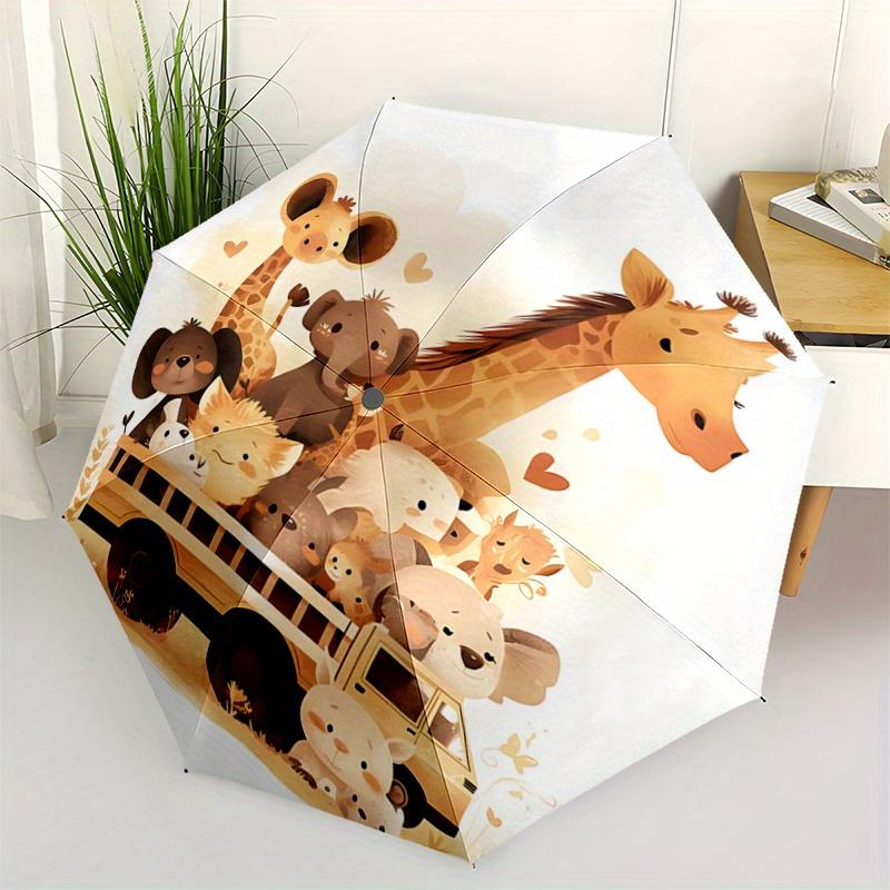 

1pc Cute Little Animals Fully Automatic Folding Portable Umbrella, 8 Iron Frames, Three-Fold Design, Suitable for All Seasons, Suitable for