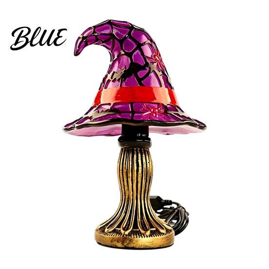 Gothic Night Light Halloween Witch Hat Table Lamp USB Stained Glass Dorm Room Vintage Wizard Decorative for Home Bedroom Lamp