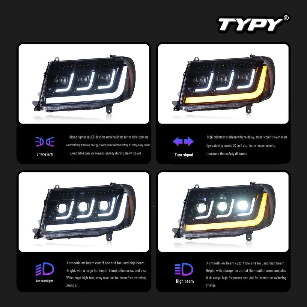 LED Flowing Turn Signal Headlight Assembly for 98-07 Toyota Land Cruiser LC100