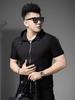 Ozhouzhan Hooded cardigan Short sleeve T-shirt Men's 2025 Summer New Trendy Ribbon Patchwork Thin Outerwear Men