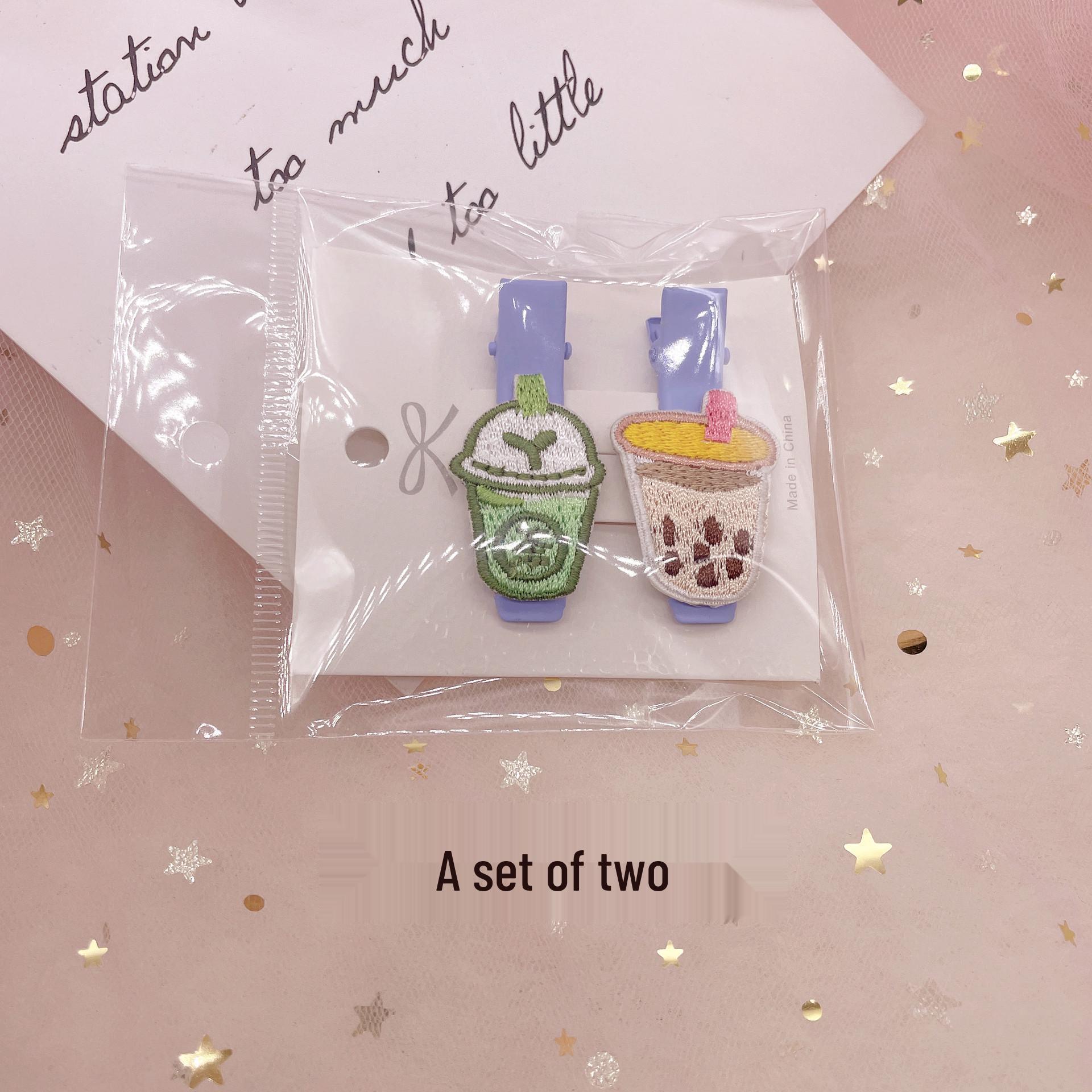 Korean Style Milk Tea Hairpin: Versatile Embroidered BB Clip with Fashionable Fruit Elements