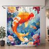 Chinesische Japanische Koi Tuschemalerei Duschvorhang Rot Kirschblüte Welle Fisch Aquarellmalerei Badevorhänge Badezimmerdekor