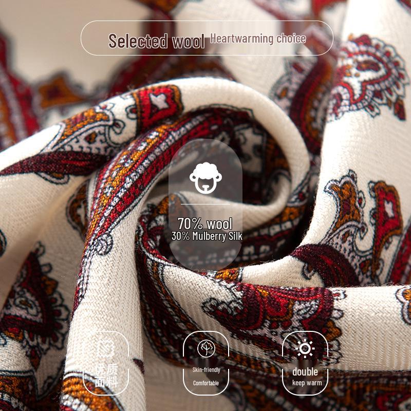 Women's Elegant Double-Sided Silk Wool Scarf - Light Luxury Shawl for Gift or Sun Protection