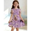 Adorable 3D Butterfly Print Dress for Girls with Vibrant Color Gradients, Glitter Accents, Short Sleeves,