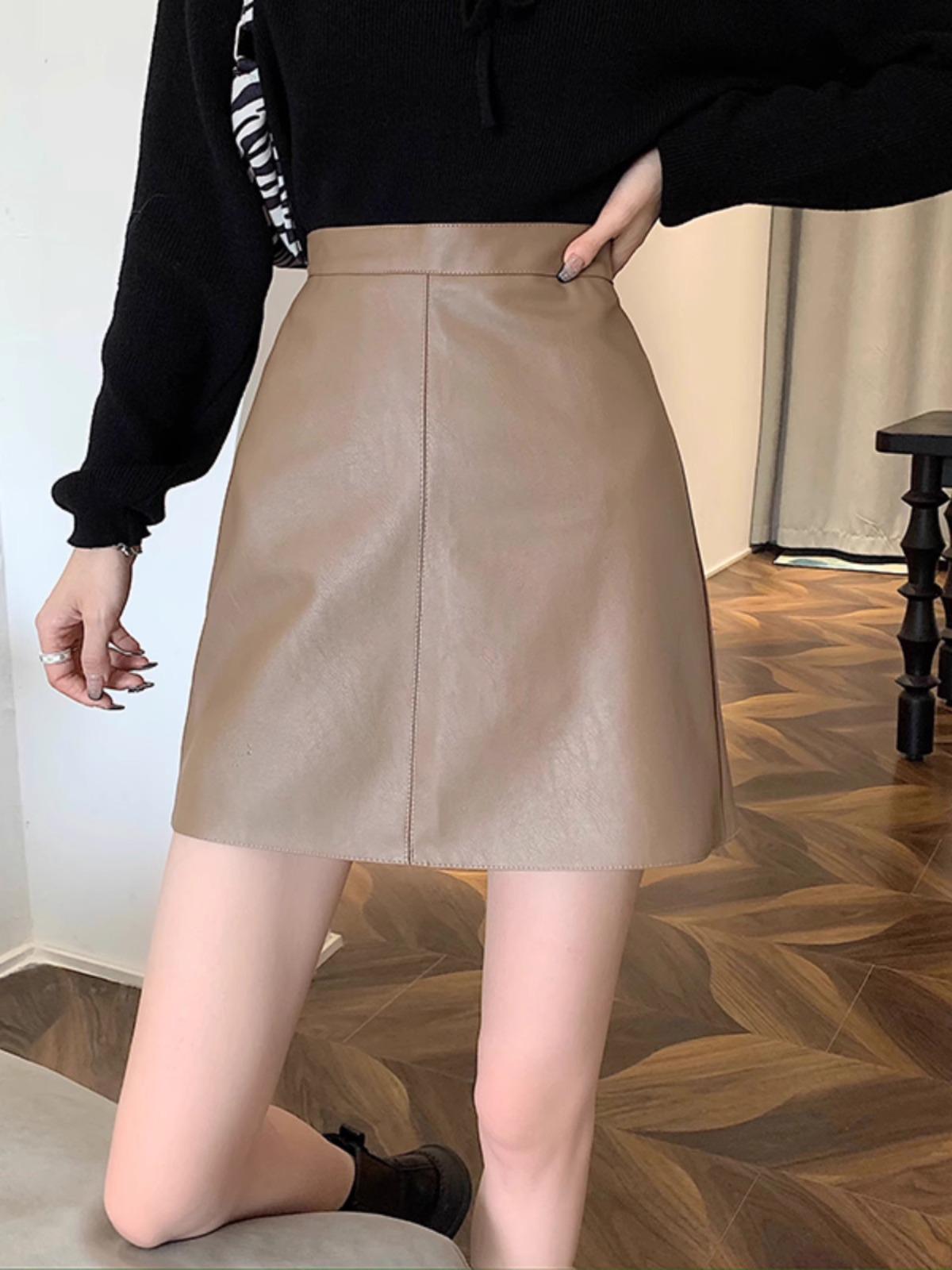 

Женская миди-юбка А-силуэта из искусственной ПУ-кожи с высокой талией - Осень/Зима 2024 M хаки