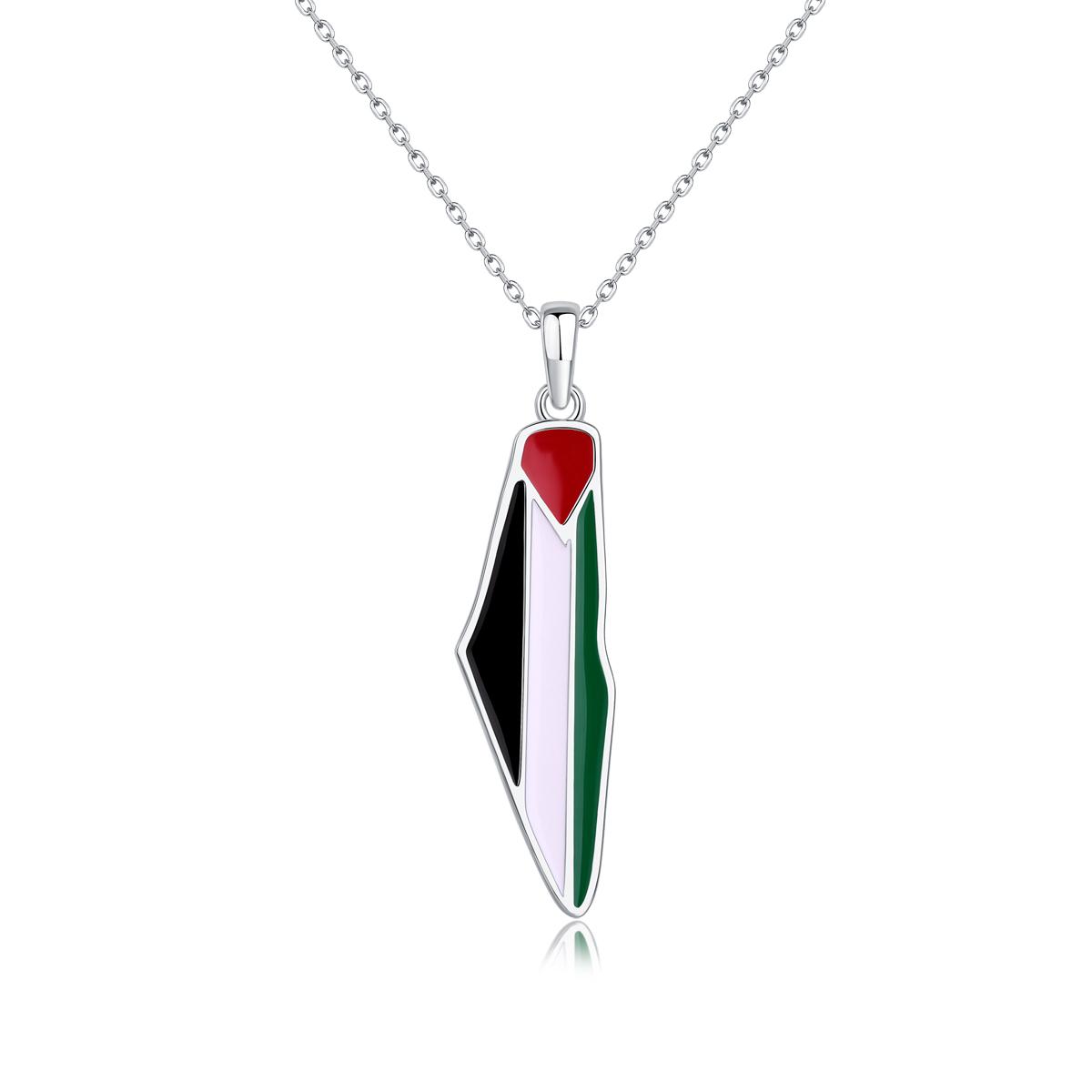 Map Pendant Box Chain Necklace Trendy Hip Hop Silver Plated Small Geometric Palestine Flag Charm Necklace 18inches&TRENDY