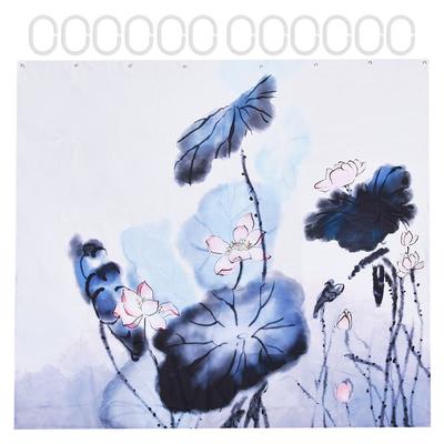 Blackout Curtain Waterproof Flower Printing Shower Curtain with Hooks for Bathroom Bedroom Living Room Study