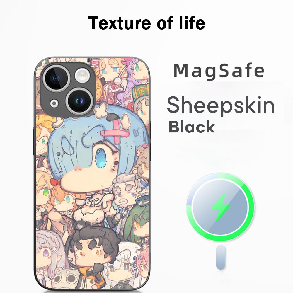 Coque de téléphone motif anime classique fille mignonne Re zero Pour iPhone 17 16 15 14 13 12 Plus Pro Max Haut de gamme Luxe Magsafe Peau de mouton