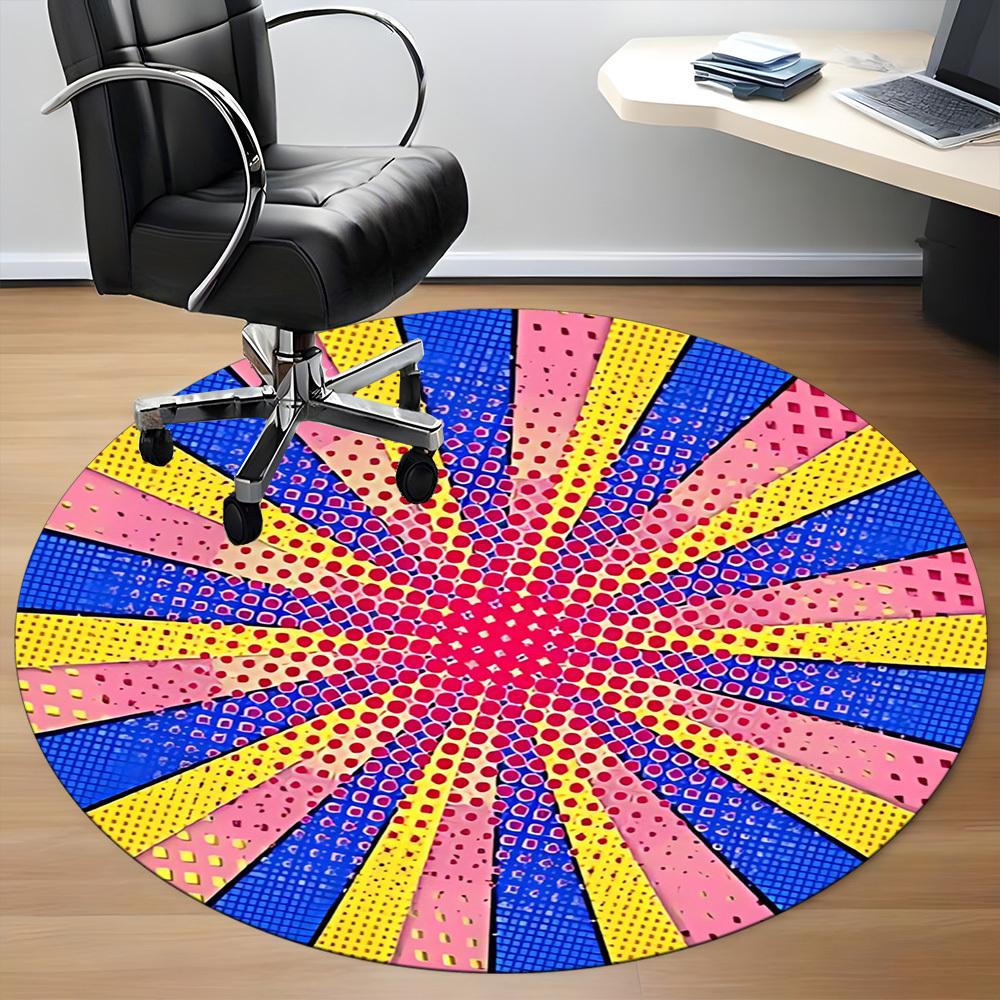 1pc Colorful Wheel Chair Carpet for Office, Round Polyester Mat, Indoor Decor for Office, Easycare Fabric, Washable Non-slip Area Carpet