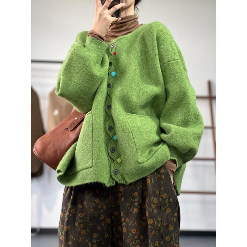 Dimanaf Winter Plus Size Autumn Women Solid Buttons Sweaters Jacket Knitting Fashion Oversize Casual Style Loose Cardigan Sweater