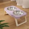 Double Bowls Pet High Footed Bowl Anti-flip Elevated Pet Feeder Bowl  Wet Dry Food