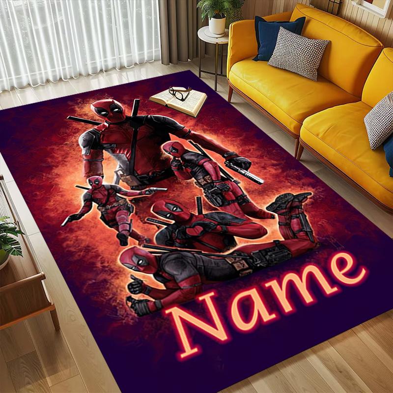 Personalized Name Deadpool Armor Living Room Non-Slip Area Rug Soft Carpet for Bedroom Kids Playroom Sofa Office Home Decor Doormat