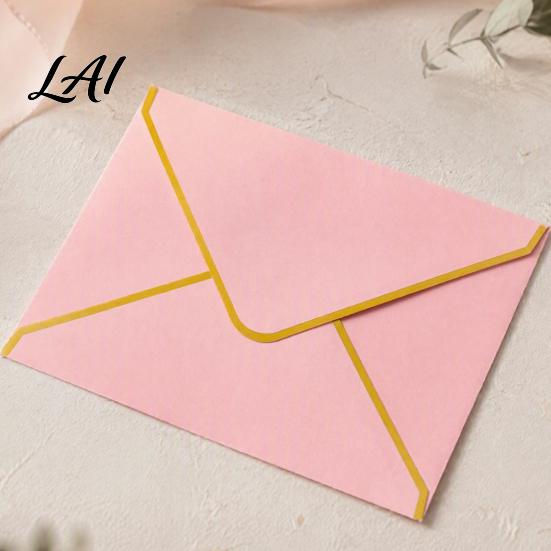 Stiff Double Offset Paper 5Pcs Western Style Envelopes with Gold Foil Trim Invitation Elegant Handwritten Letter Holders for Wedding Greeting Cards,
