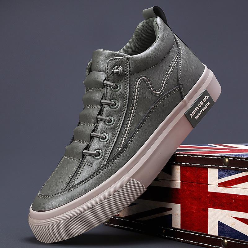 New Spring Men's Shoes Korean Style Trendy Niche Casual Men's Leather Shoes Fashionable High Top Elastic Straps Men's Shoes