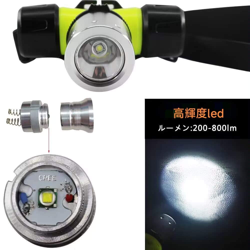 LED Diving Waterproof Underwater Headlamp for Diving and 800 Up to 7 Hours of 3 Lighting Compatible with 18650 and AAA Battery 30m Water and More
