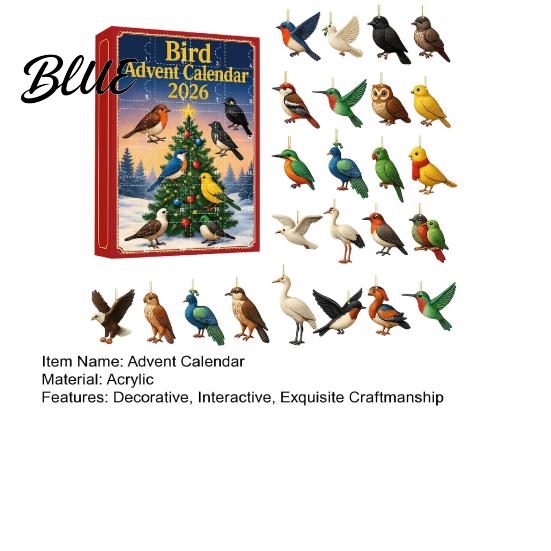 Detailed Animal Shaped Decors 24 Day Bird Advent Calendar with 2D Flat Acrylic Hanging Pendants Christmas Countdown Ornaments Calendar Ornament for