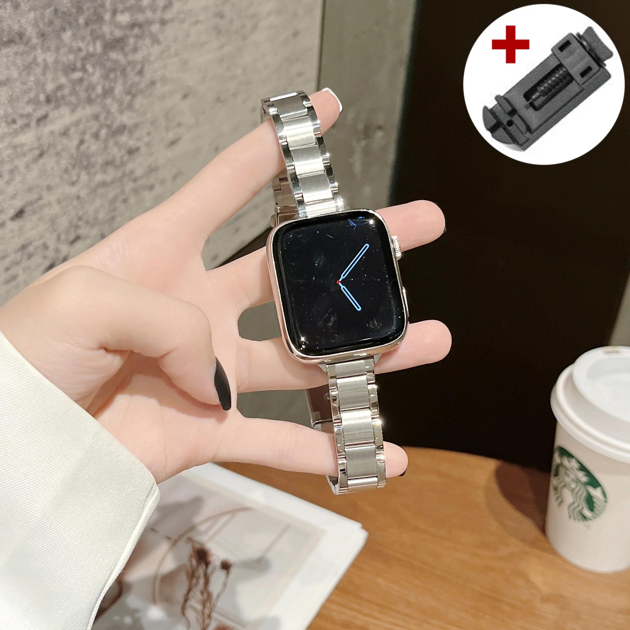 

Тонкий металлический ремешок для Apple Watch Ultra 3 2 49 мм 11 10 42/46 мм 9 8 7 41/45 мм 6se 44 40 мм Браслет из нержавеющей стали для iWatch 38/40/41mm/42mm（S11/S10) серебряный