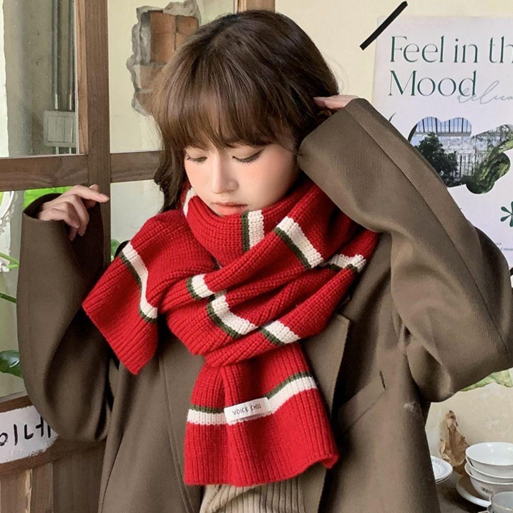 Thicken Women Knitted Scarf Stripe Long Scarves Winter Fashion Thermal Neck Warmer