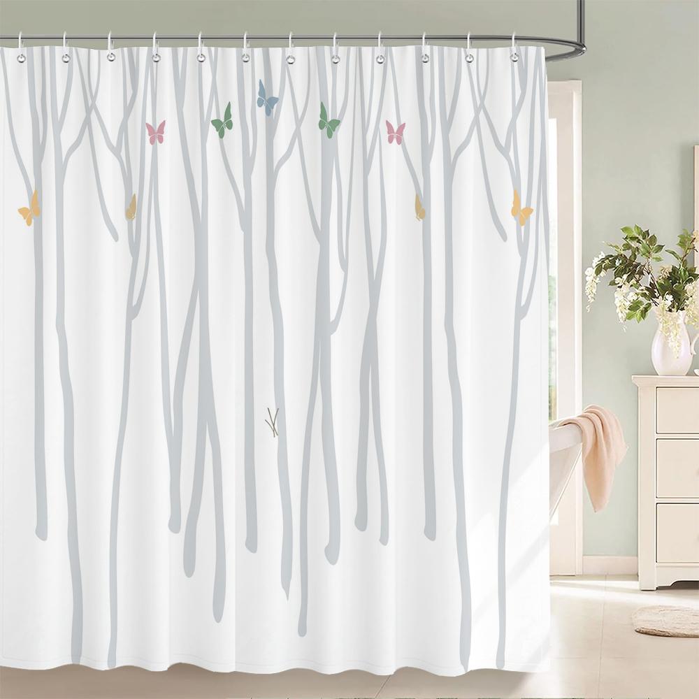 1PC Modern Minimalist leaf Pattern Shower Curtain with Hooks - Design Chic Green leaves Plants Bathroom Curtain Decorationks