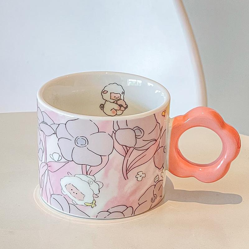 High-Value Ceramic Cup Household Cute Couple Coffee Cup Souvenir Tulip Water Cup