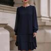 Women's Puff Sleeve Round Neck Dress for Elegant Casual Wear