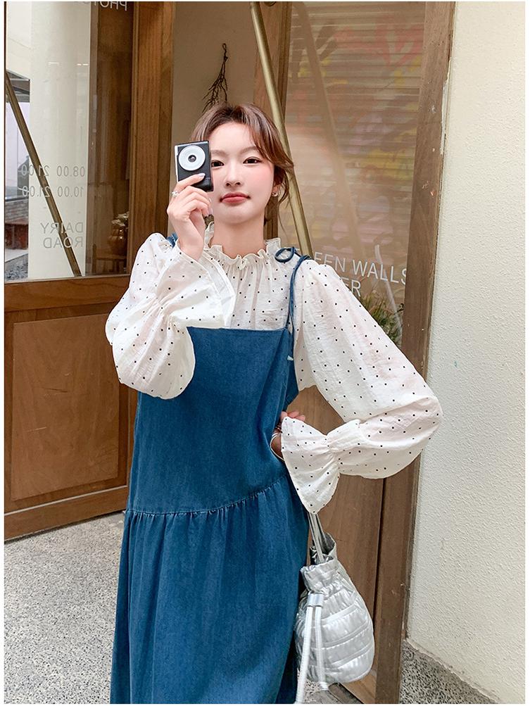 Spring 2025 Polka Dot Denim Suspender Dress: Fashionable, Stylish, and New