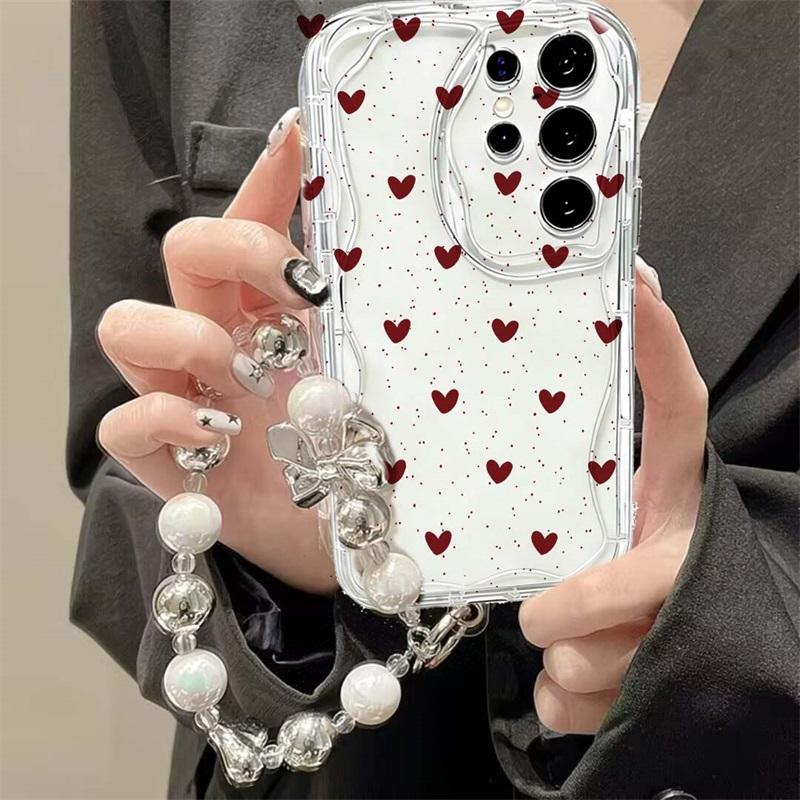 Black Dots Heart Cover For Reno 15 Pro 14 13 14f 13f 12f OPPO A6 A5 PRO A79 A58 A78 Reno 8T Love Bow Chain Case Silicone