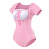 LittleForBig Adult Romper [Classic Lolita] Cotton Pajamas with Ribbon Bow, Bodysuit, Pink, Size L