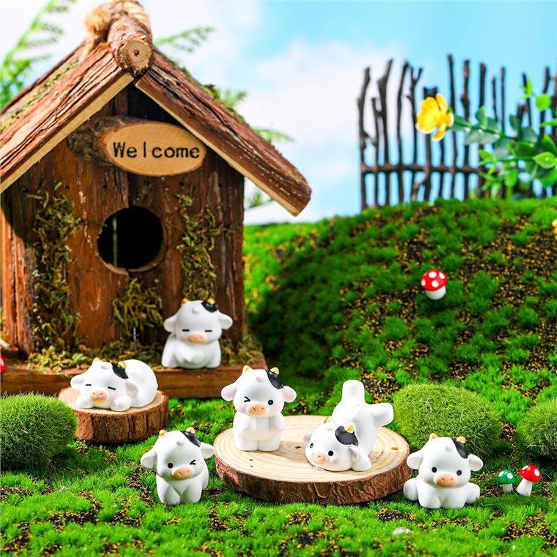 Outdoor Garden Decor For DIY Fairy- Mini Cow Figurines Resin 48 Pcs Miniature Cute Tiny Animal Moss Ornament Set