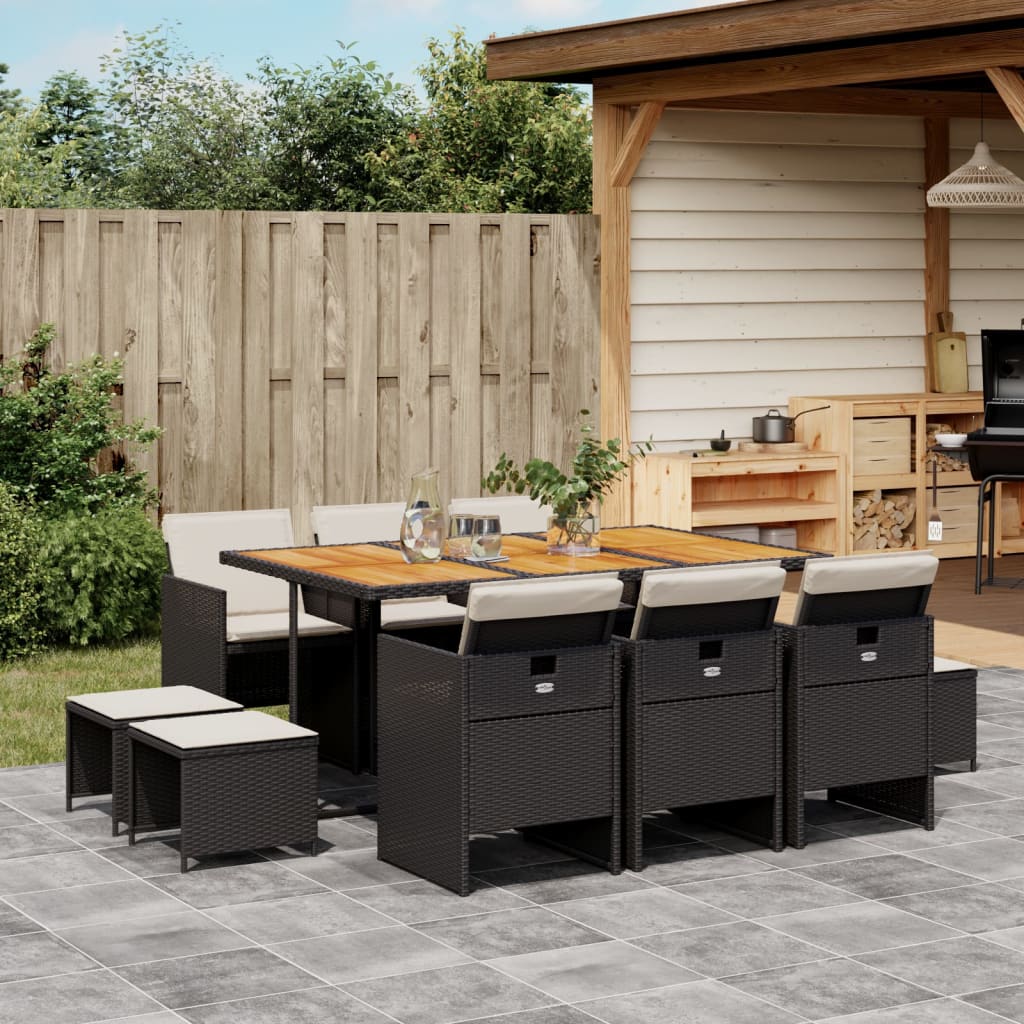 Vidaxl 11-Cz. Garden Furniture Set, With Cushions, Black PE Rattan