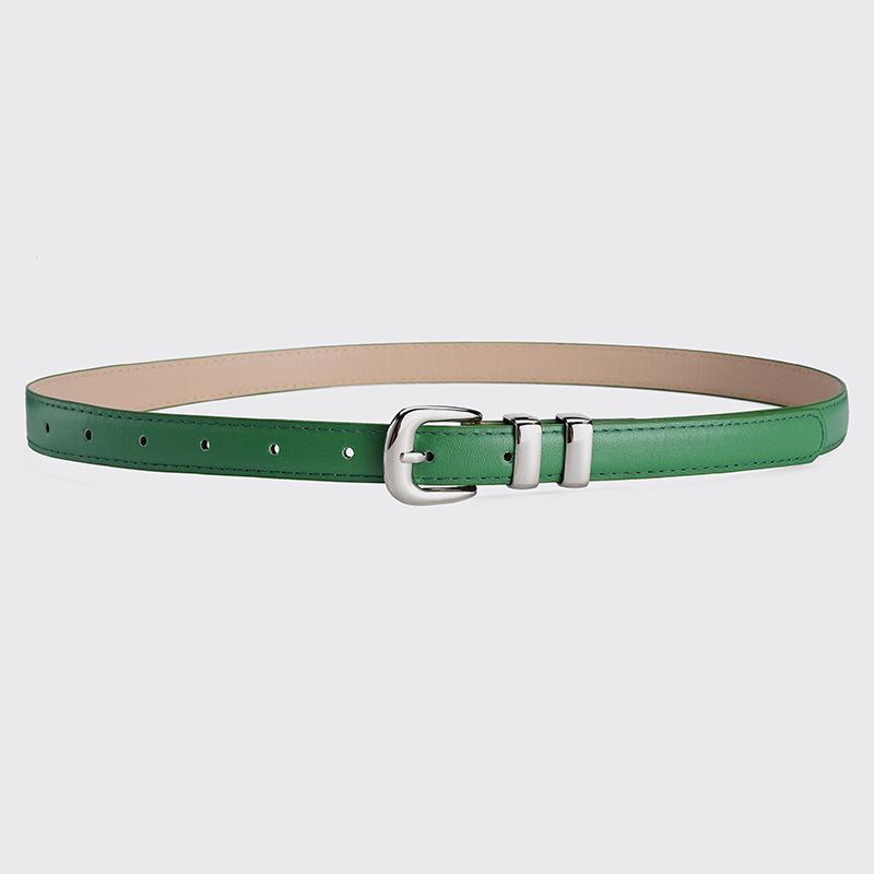 2024 Women's Candy Color Leather Belt with Silver Buckle - Fashionable Dress Accessory