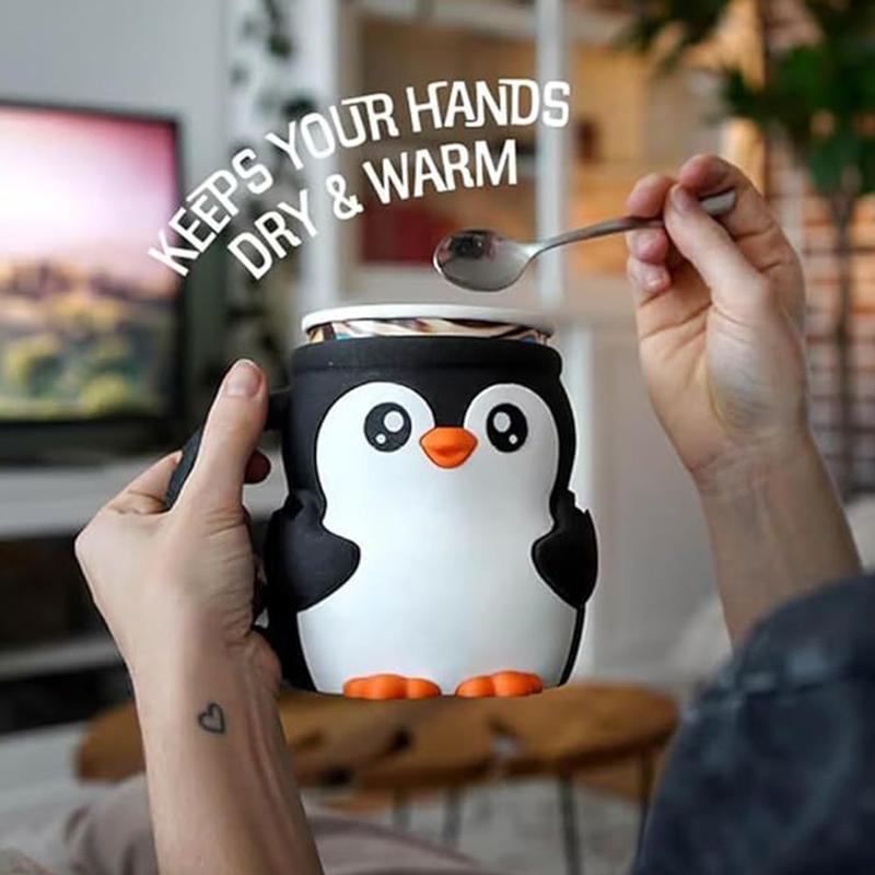 Niedlicher Pinguin Eisbecherhalter, 3D-Druck Kieselstein der Pinguin Eisbecher mit Frostschutzgriff