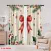 2pcs,2D plane printing Pattern Curtains Christmas Ornaments Red Bow Watercolor (3) Polyester Fabric (without rod) Holiday Ldeal