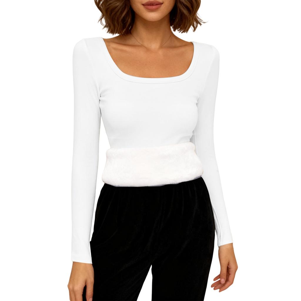 Women's Fashionable And Casual Solid Color Long Sleeve Fleece Lined Base Layer Top