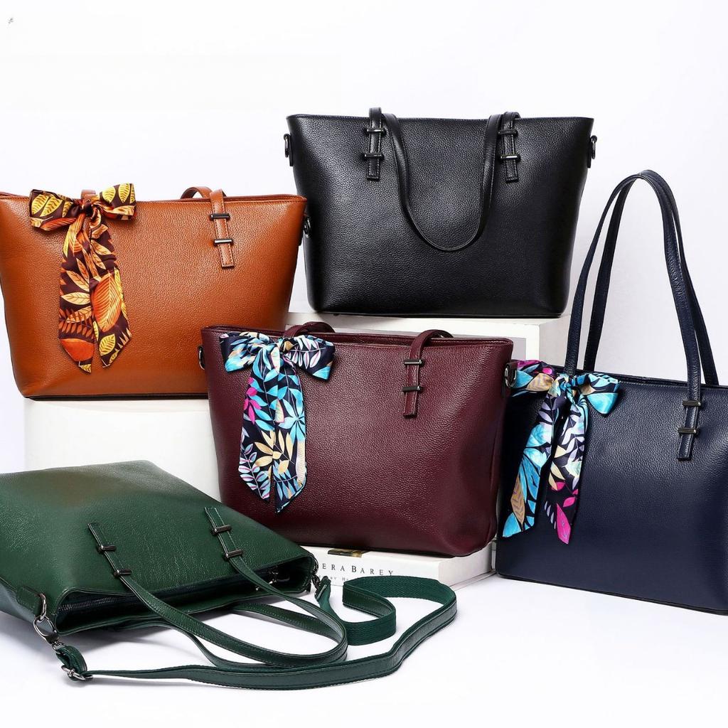 Cowhide Shoulder Women's Bag, Large-capacity Messenger Tote Bag, Women's Silk Scarf Bag, Fashionable and Simple Shopping Bag.