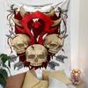 A Red Tribal Crest with Horns, Skulls, Arrows, and a Blood-red Backdrop. Patterned Tapestry for Bedroom and Living Room Home Decor