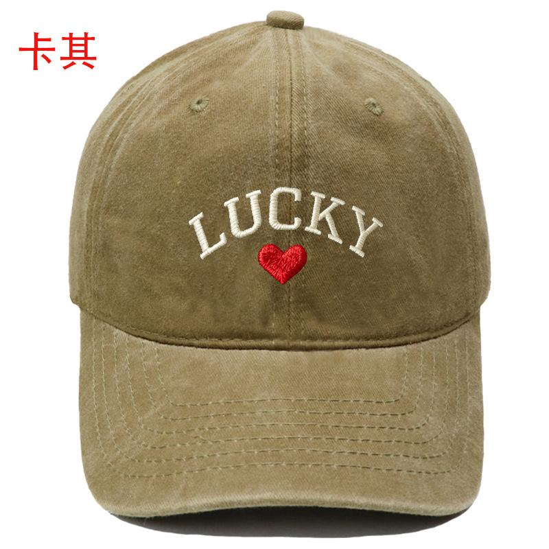 New LUCKY love embroidered baseball cap washed retro fashion men's and women's casual versatile cap