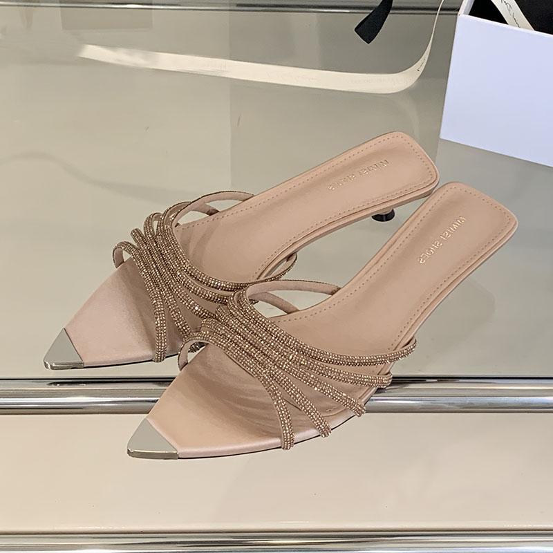 

Мода Мода Остроносые Женские Шлепанцы на Низком Каблуке Обувь Роскошные Стразы Женские Шлепанцы на Каблуке Женские Шлепанцы Сандалии Туфли-Лодочки 35 шампанского