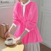 Women Lace Splice Stand Collar Casual Long Sleeve Blouse