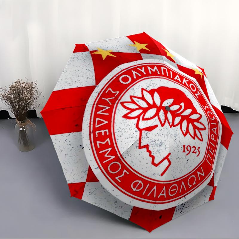 Olympiacos F.C Fashionable Automatic Opening/Closing Folding Umbrella. Portable and Foldable, Ideal for Gift, Travel, and Daily Use.