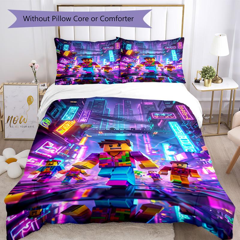 Roblox Bedding Set Breathable Duvet Cover with Pillowcases Decorative Bed Linen for Bedroom Home Decoration Birthday Gift