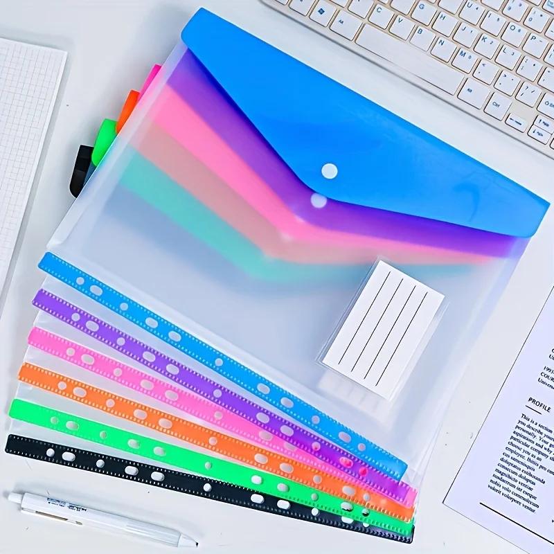 6/12pc A4 Large Capacity Loose Leaf Folders with 11 Hole Binding Rings, Modern PP Material, Expandable Buttons and Label Pockets