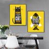 Nordic Poster Prints Black Cat Fish Qotes Wall Decor Cuadros Decoracion Yellow Wall Art Picture Kitchen Living Room Decoration