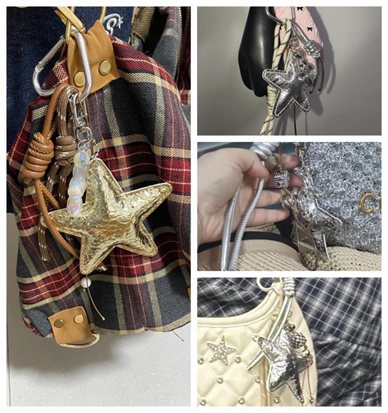 Fashion Starfish Keychain with Cute Balloon Dog Leather Charm Maximalist Braided Rope Bag Ornaments Women's Accessory