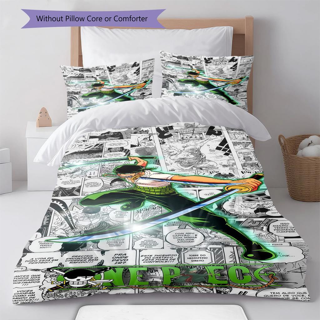 Roronoa Zoro Pattern Bedding Quilt Set Quilt Cover Pillowcase Home Birthday Gift(1 * Duvet Cover + 2 * Pillowcase, Without Core)