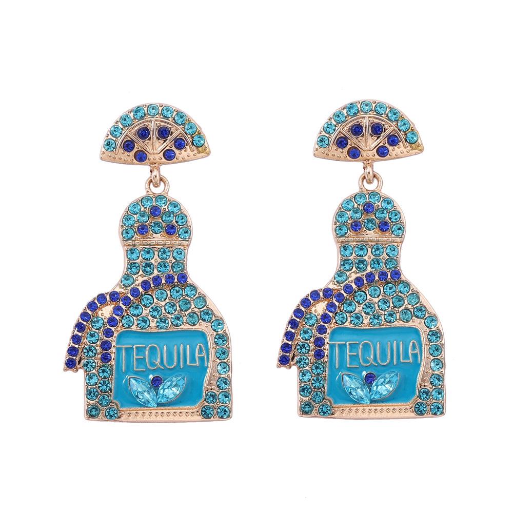 Fashion Wine Bottle Earrings 11 Color Optional Letter Perfume Bottle Alloy Full Diamond Ladies Ear Jewelry